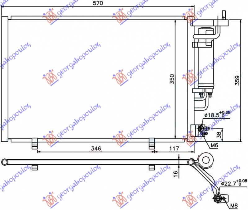 HLADNJAK KLIME 1.25/1.4/1.6 EFi BENZIN - 1.5 TDCi DIZEL (520x320x16) (MARELLI)