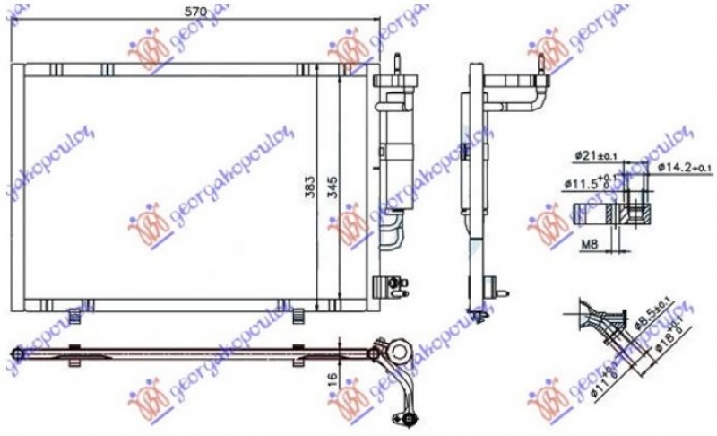 HLADNJAK KLIME BENZIN - 1.4 TDCi (530x350x16) 11- (KOYO)