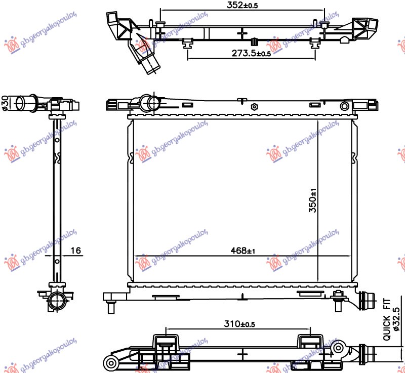 HLADNJAK MOTORA (1.0 HIBRID/BENZIN) (350x468x16) (BRZA SPOJNICA) (NRF)