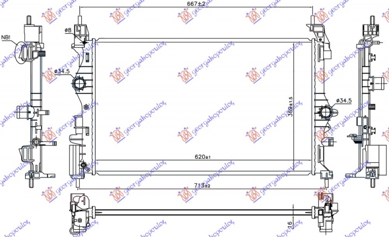 HLADNJAK MOTORA 1.0 TURBO BENZIN (MAN) (B10XFT 85KW) (620x369x16) (NRF)