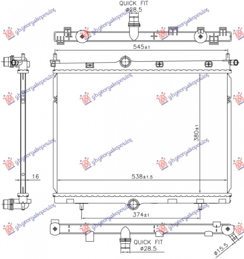 HLADNJAK MOTORA 1.2 BENZIN - 1.5 DIZEL - ELEK.POGON (538x380x16)