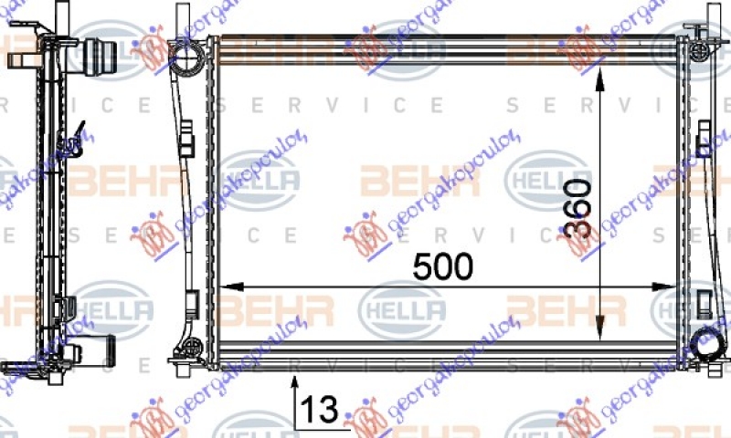 HLADNJAK MOTORA 1.2/1.4/1.6 (+/-AC) (500x356) (MAHLE BEHR)