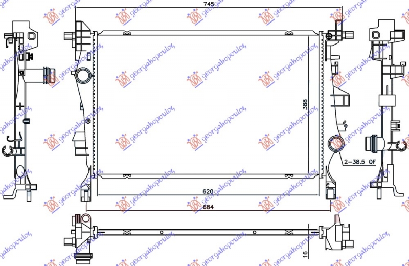 HLADNJAK MOTORA 1.4 TURBO BENZIN / 1.3/1.6 MJTD DIZEL (MAN/AUTO) 2WD/4WD (620x388x16) (NRF)