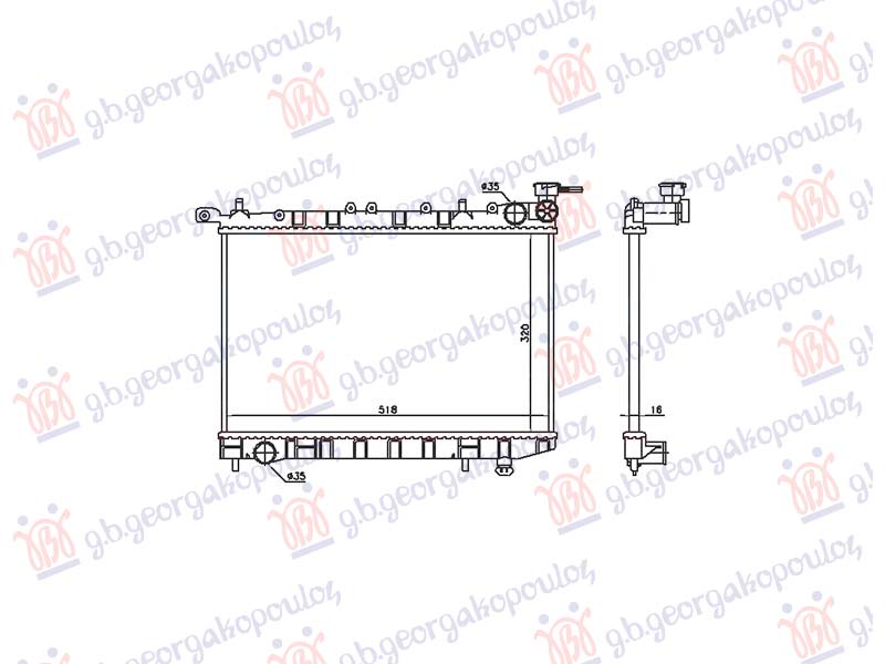HLADNJAK MOTORA 1.4/1.6 BENZIN (+/-AC) (528x320) (CREVA 35-35) (NRF)
