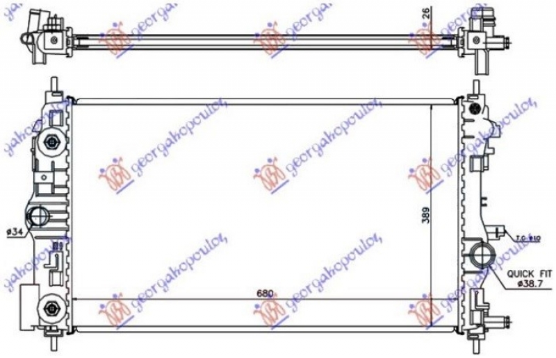 HLADNJAK MOTORA 1.4/1.6 TURBO BENZIN (AUTO) (680x395) (NRF)