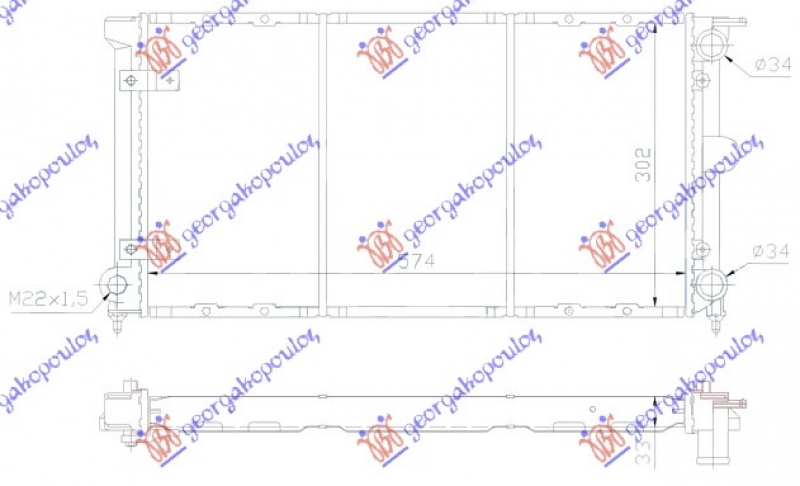 HLADNJAK MOTORA 1.5/1.6/1.8 BENZIN - 1.6 DIZEL (570x320x34) (NISSENS)