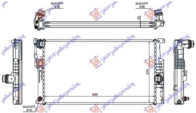 HLADNJAK MOTORA 1.6 (316i-320i) BENZIN / 2.0 (316d-318d-320d-325d-330d) DIZEL (AUTO) (600x334x32) (KOYO)