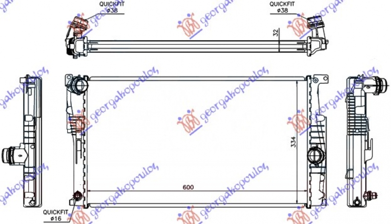 HLADNJAK MOTORA 1.6 (316i-320i) BENZIN - 2.0 (316d-318d-320d-325d-330d) DIZEL (AUTO) (600x334x32) (NRF)