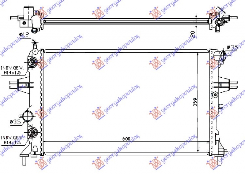 HLADNJAK MOTORA 1.6i 16V (Z16XEP) (+AC) (60x37) (DIJAGONALNO) (VALEO)