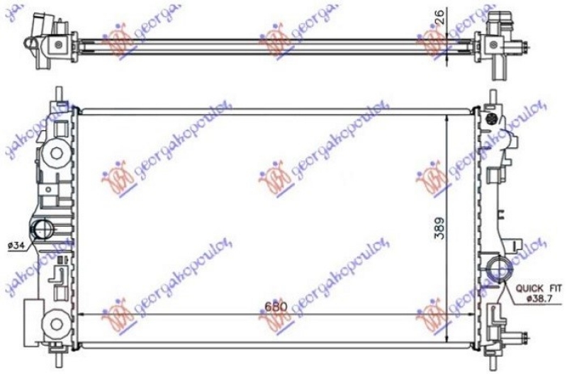 HLADNJAK MOTORA 1.7/2.0 DIZEL (680x395) (NRF)