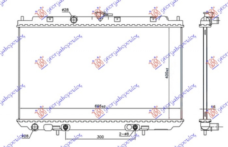 HLADNJAK MOTORA 1.8 BENZIN (AUTO) (400x695x16) (NRF)