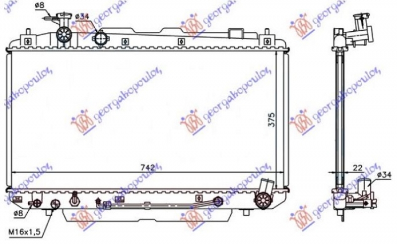HLADNJAK MOTORA 2.0 16V (AUTO) (37.5x73.8x) (KOYO)