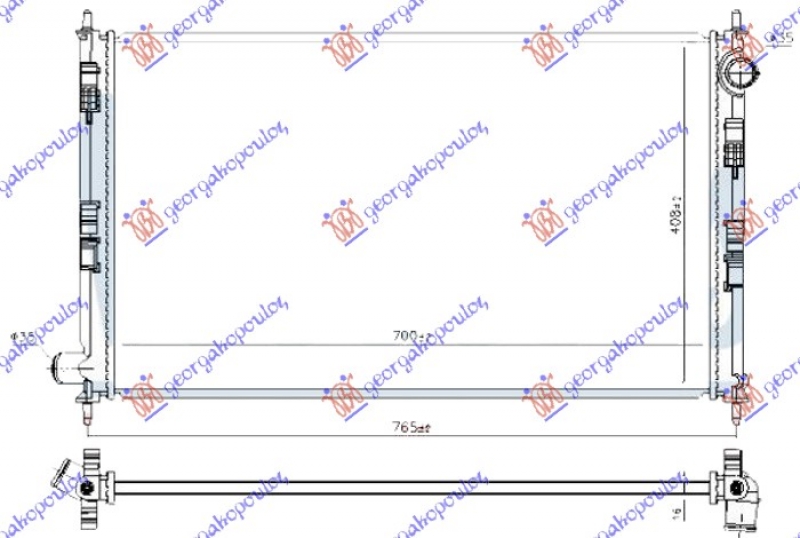HLADNJAK MOTORA 2.0 BENZIN (700x400x16) (BEZ POKLOPCA) (NISSENS)