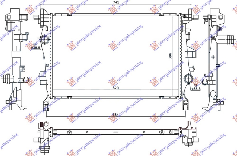 HLADNJAK MOTORA 2.0 MJTD DIZEL (MAN/AUTO) (620x396x26) (NRF)