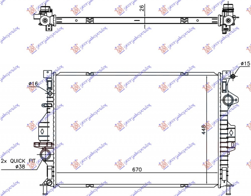 HLADNJAK MOTORA 2.0 TDCi DIZEL (AUTO) (670x448x26) -2015 (VALEO)