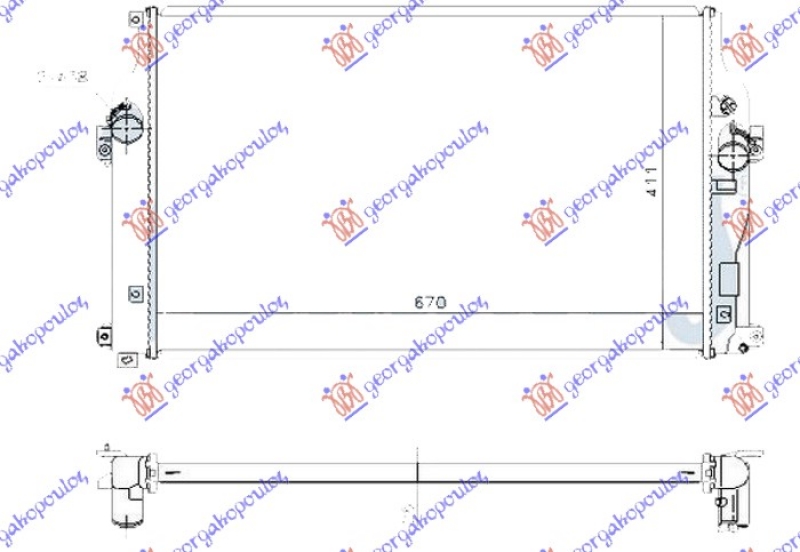 HLADNJAK MOTORA 2.0/2.2 D4D DIZEL (MAN) (670x410x26) (KOYO)