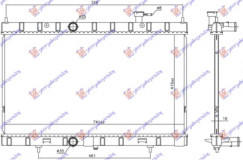 HLADNJAK MOTORA 2.0/2.5 16v BENZIN (410x741x16) (NRF)