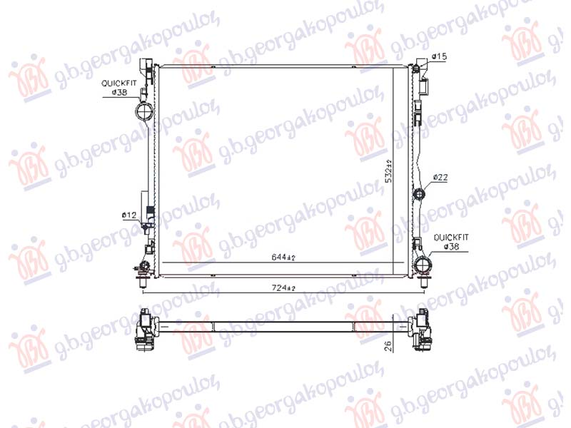 HLADNJAK MOTORA 2.0/3.0 BENZIN/HIBRID - 2.0/2.9 DIZEL/HIBRID (645x523x26) (VALEO)