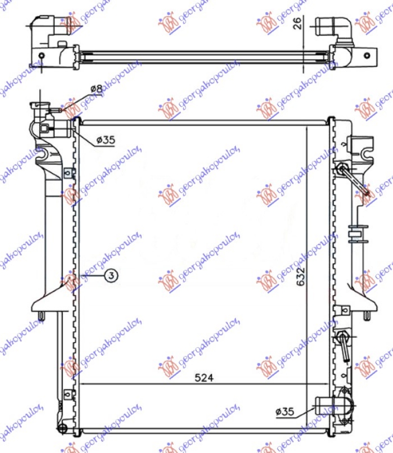 HLADNJAK MOTORA 2.5 T.D (AUTO) (525x635x26) (NRF)