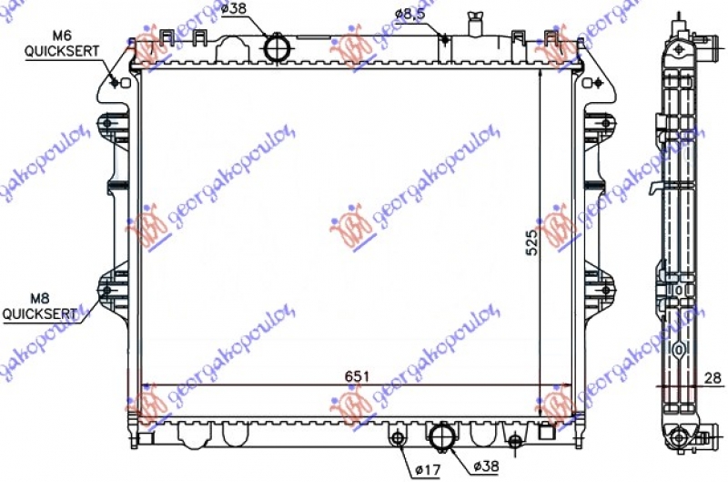 HLADNJAK MOTORA 2.5/3.0 TD (52.5x65) ZATVOREN SISTEM (KOYO)