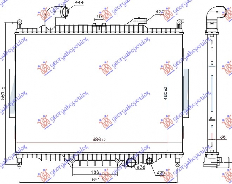HLADNJAK MOTORA 4.4 TD DIZEL (AUTO) (485x685) (NISSENS)