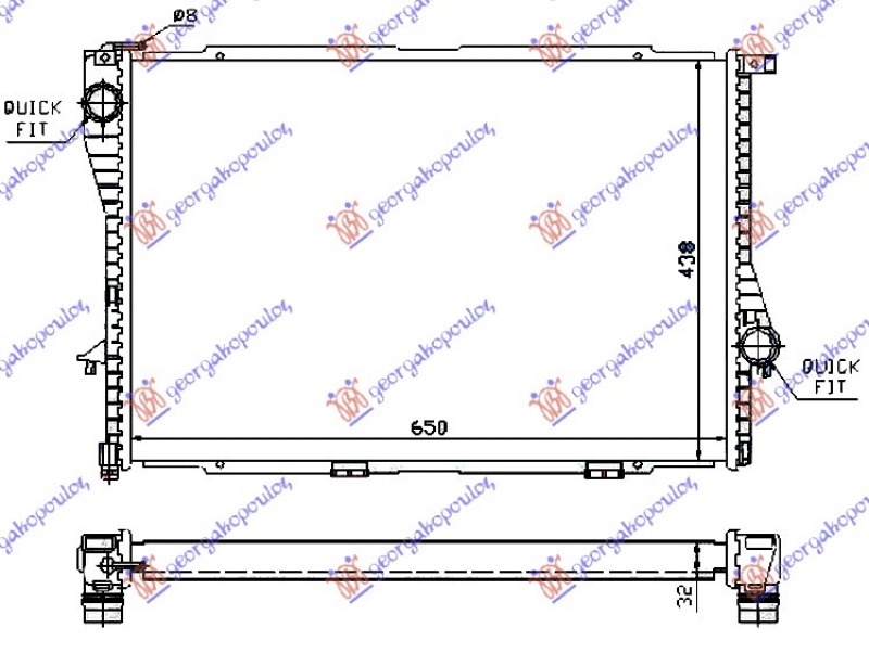 HLADNJAK MOTORA BENZIN (MAN/AUTO) (+/-AC) (65x43.8) (VALEO)
