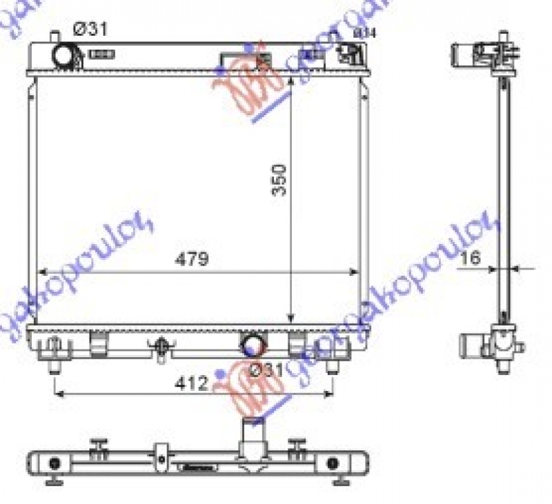 HLADNJAK MOTORA DIZEL 1.4 D-4D (66KW) (350x480x16) (NRF)