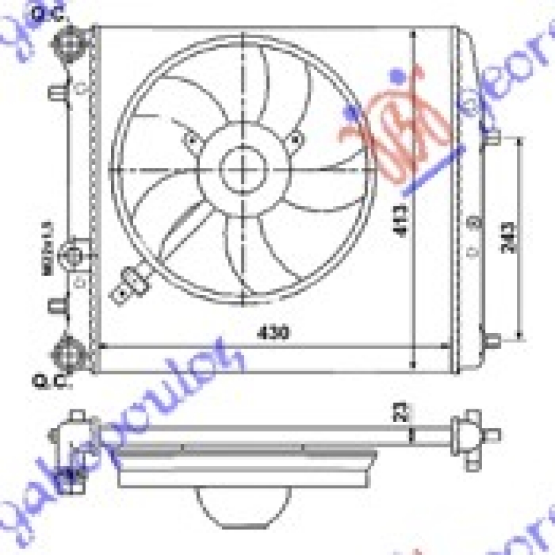 HLADNJAK MOTORA ZA SVE MODELE (-AC) (430x410) (SA VENTILATOROM) (NISSENS)