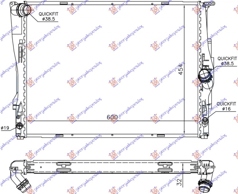 HLADNJAK MOTORA ZA SVE MODELSE BENZIN (MAN/AUTO) (600x460x32) 2 CEVI (KOYO)