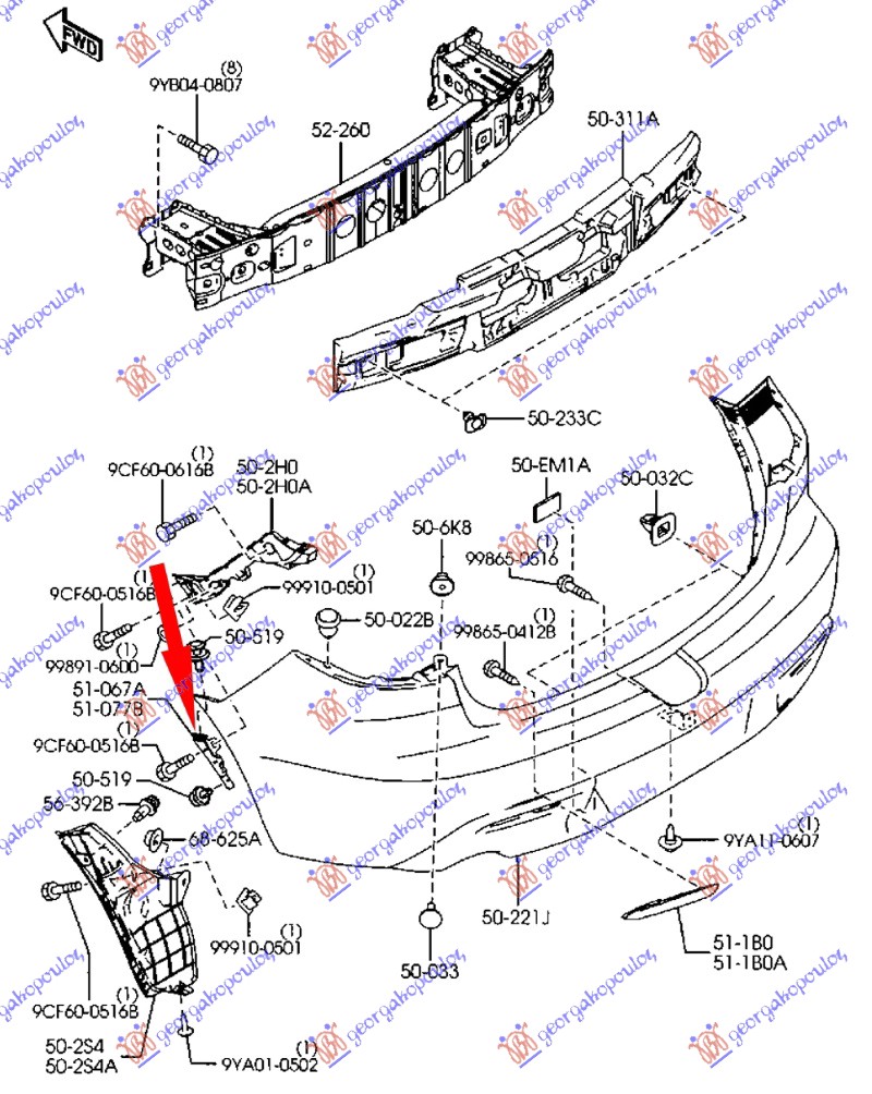 NOSAC ZADNJEG BRANI.PLASTICNI VERTIKALNI