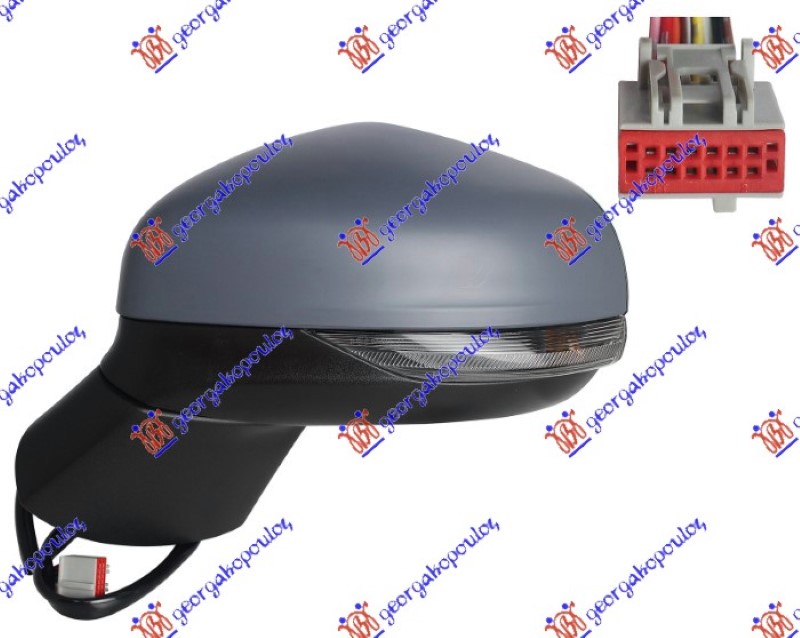 RETROVIZOR ELEK. SA GREJACEM PM (ELEKTRO-SKLOPIV) (MIGAVAC) (SVETLO) (MRTAV UGAO) (12 PIN) (B KVAL) (KONVEKSNO STAKLO)