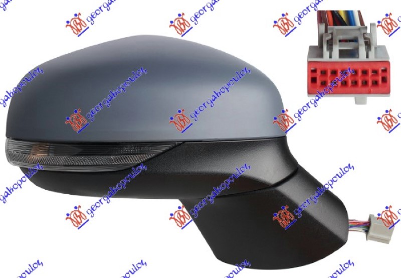 RETROVIZOR ELEK. SA GREJACEM PM (ELEKTRO-SKLOPIV) (MIGAVAC) (SVETLO) (MRTAV UGAO) (12 PIN) (B KVAL) (KONVEKSNO STAKLO)