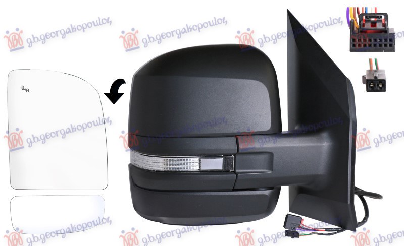 RETROVIZOR ELEKTRICNI SA GREJACEM KRATKI(MIGAVAC) (MRTAV UGAO) (10 PIN) (A KVALITET) (KONVEKSNO STAKLO)