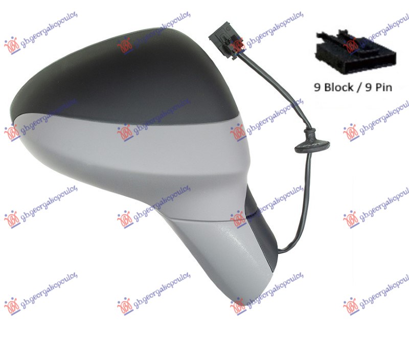 RETROVIZOR ELEKTRICNI SA GREJACEM PM (ELEKTRO-SKLOPIV) (MRTAV UGAO) (9 PIN) (KONVEKSNO STAKLO)