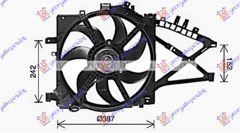 VENTILATOR KOMPLET (1.3/1.7 CDTI DIZEL) (+/-AC) (387mm) (3 PIN) (NISSENS)