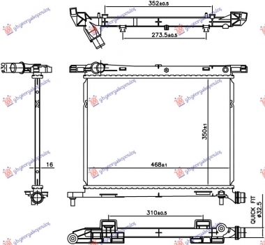 HLADNJAK MOTORA (1.0 HIBRID/BENZIN) (350x468x16) (BRZA SPOJNICA) (NRF)