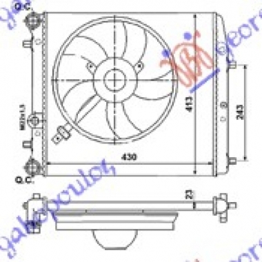 HLADNJAK MOTORA ZA SVE MODELE (-AC) (430x410) (SA VENTILATOROM) (NISSENS)