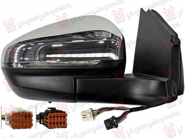 RETROVIZOR ELEKTRICNI SA GREJACEM HROM (ELEKTRO-SKLOPIV) (MIGAVAC) (SVETLO) (SENZOR) (12 PIN) (KONVEKSNO STAKLO)